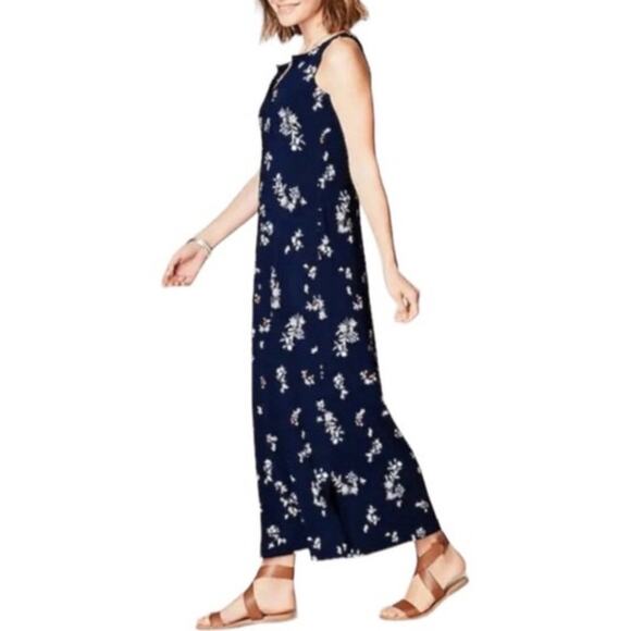 J. Jill Womens Sleeveless Jersey Maxi Dress Small Navy Floral Pockets Comfort - Picture 2 of 10